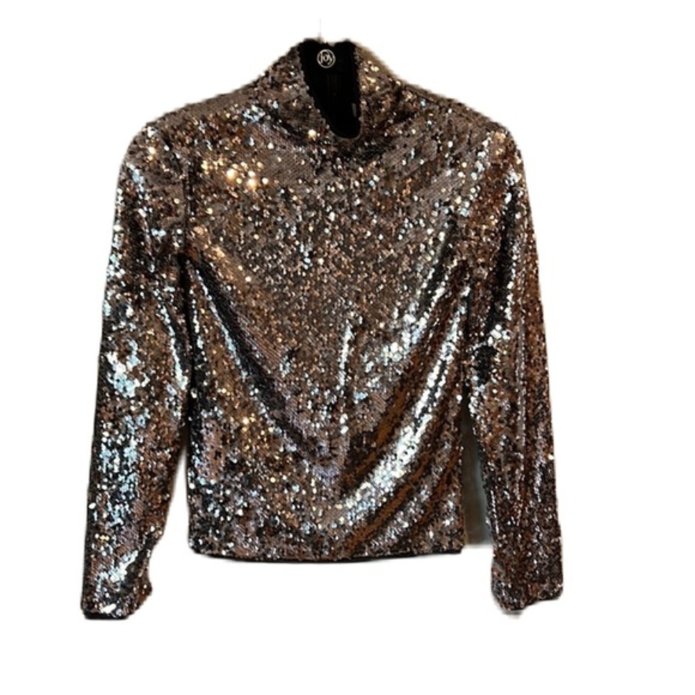 Chelsea28 new with tags Silver Sequin Mock Neck Long Sleeve‎ Top XS